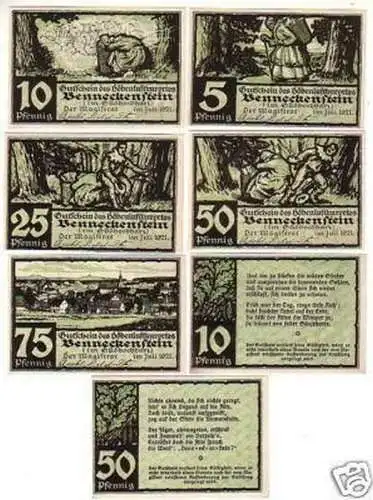 7 Banknoten Notgeld der Stadt Benneckenstein 1921