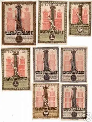 8 Banknoten Notgeld Hamburg Kultur- und Sportwoche 1921