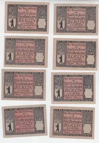 8 Banknoten Notgeld städtische Strassenbahn Berlin 1922