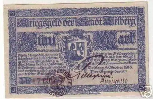 5 Mark Banknote Notgeld Stadt Triberg 1918