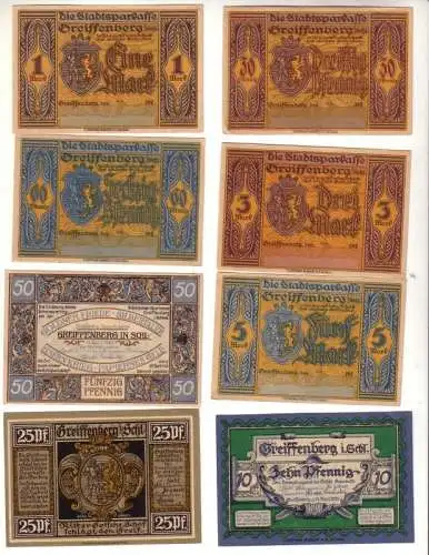 8 Banknoten Notgeld Stadtsparkasse Greiffenberg in Schlesien 1920