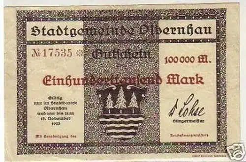 Inflation Banknote 100000 Mark Olbernhau 1923