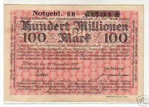 rare Banknote Inflation 100 Millionen Mark Zittau 1923