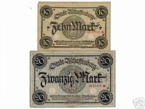 2 seltene Banknoten Kriegsnotgeld Stadt Aschaffenburg