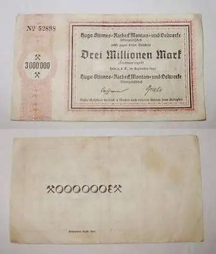 Banknote Inflatione 3 Millionen Mark Halle a.S. 1923