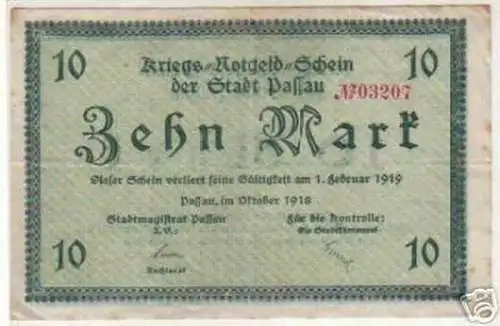 10 Mark Banknote Notgeld Stadt Passau 1918