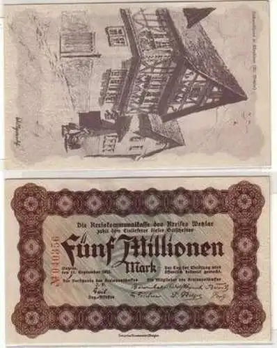 Banknote Inflation 5 Millionen Mark Kreis Wetzlar 11.09.1923