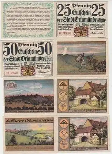 7 Banknoten Notgeld Stadt Orlamünde 1921