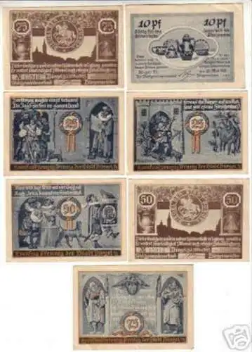 7 Banknoten Notgeld der Stadt Bürgel Thüringen 1921