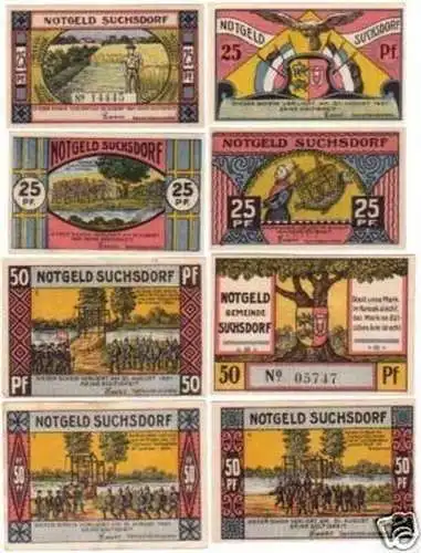 7 Banknoten Notgeld der Gemeinde Suchsdorf um 1921