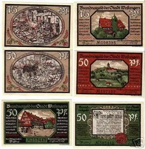 6 Banknoten Notgeld Stadt Wasungen 1921