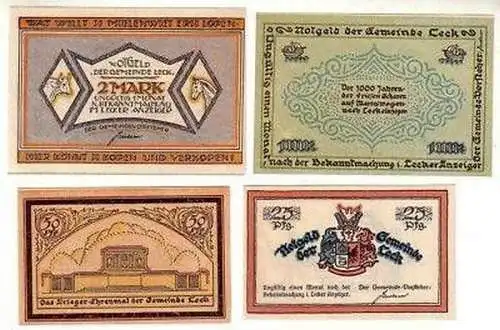 4 Banknoten Notgeld Gemeinde Leck um 1921