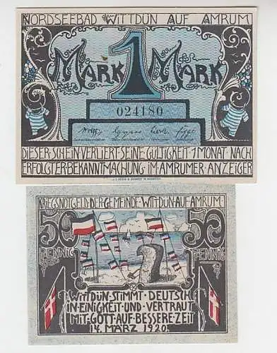 kompl. Serie mit 2 Banknoten Notgeld Gemeinde Wittdün auf Amrum 1920