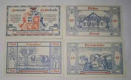 4 Banknoten Notgeld der Gemeinde Groß Nordende 1921