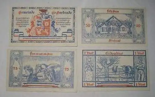 4 Banknoten Notgeld der Gemeinde Groß Nordende 1921