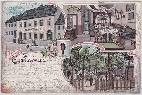 93807 Ak Lithographie Gruss aus Gehringswalde Restaurant Reichshallen 1905