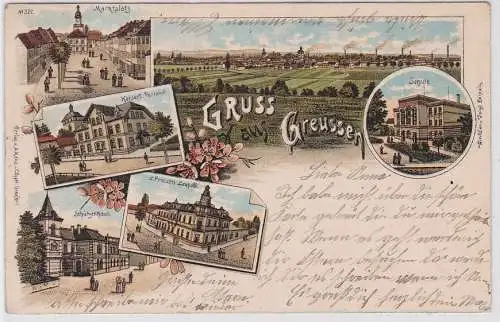 43312 Ak Lithographie Gruß aus Greussen Gasthaus, Post usw. 1902