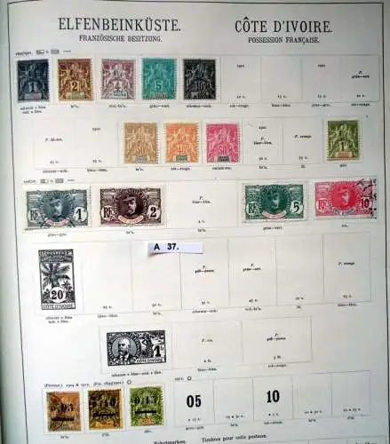 schöne hochwertige Briefmarkensammlung Elfenbeinküste 1892 bis 1926