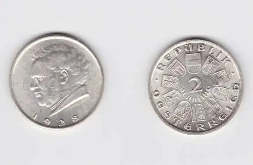 2 Schilling Silber Münze Österreich Schubert 1928 (144734)