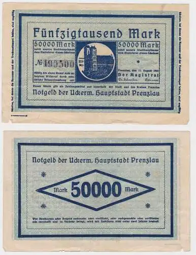 50000 Mark Banknote Notgeld der Uckermark Hauptstadt Prenzlau 1923 (120258)