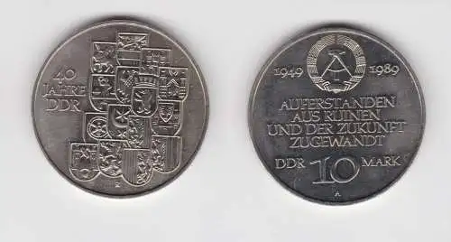 DDR Gedenk Münze 10 Mark 40.Jahrestag der DDR 1989 fast Stempelglanz (136621)