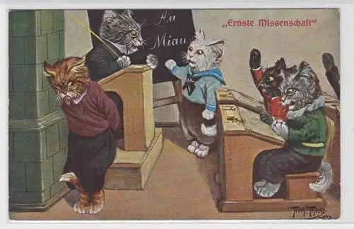 90199 Arthur Thiele Künstler Ak Katzen "Ernste Wissenschaft" um 1910