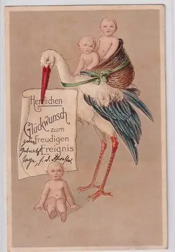 904564 Präge Ak Herzlichen Glückwunsch zum freudigen Ereignis Klapperstorch 1913