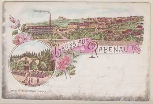 903556 Ak Lithographie Gruß aus Rabenau Totalansicht & Gasthaus 1899