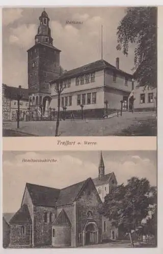 21832 Mehrbild Ak Treffurt a. Werra - Rathaus und Bonifatiuskirche um 1920