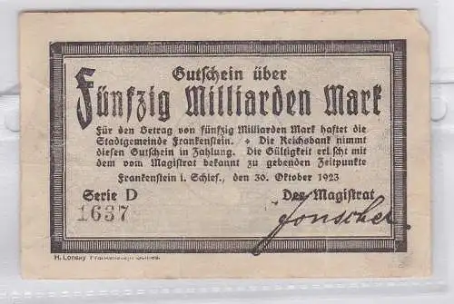 50 Milliarden Mark Banknote Frankenstein in Schlesien 30.10.1923 (118846)