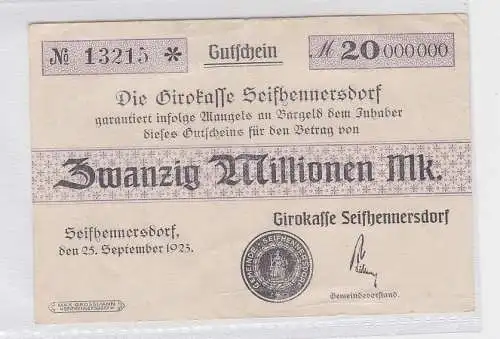 20 Millionen Mark Banknote Girokasse Seifhennersdorf 25.09.1923 (118667)