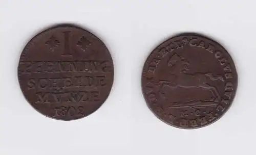 1 Pfennig Kupfer Münze Braunschweig-Wolfenbüttel 1802 MC (119187)