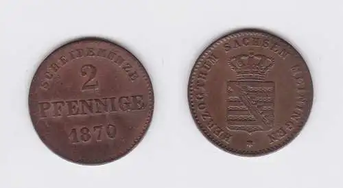 2 Pfennige Kupfer Münze Sachsen Meiningen 1870 (115822)