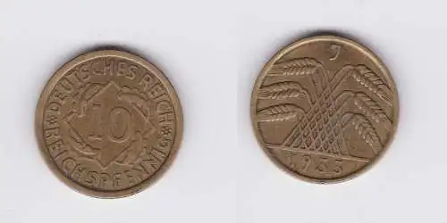 10 Reichspfennig Messing Münze Deutsches Reich 1933 J, Jäger 317 (119724)