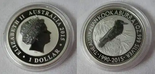 1 Dollar Silbermünze Australien 25 Jahre Kookaburra 2015 Stempelglanz (134268)