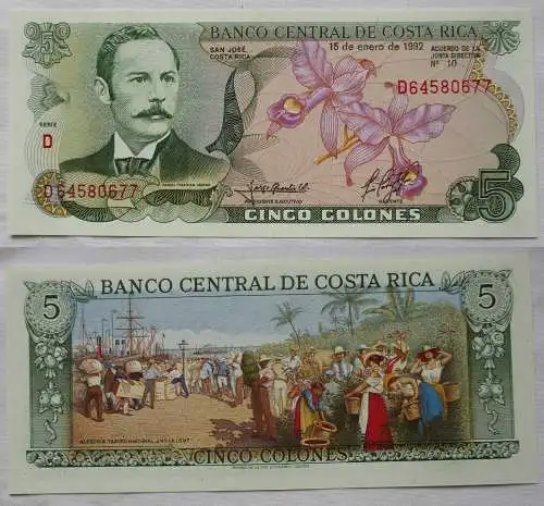 5 Colón Banknote Costa Rica 15. Januar 1992 bankfrisch UNC (118764)