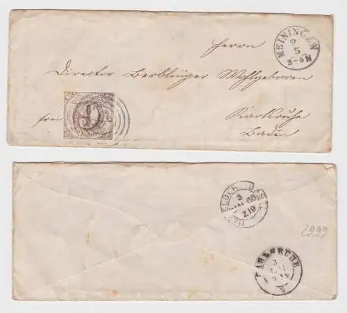 12318 AD Thurn & Taxis Meiningen - Karlsruhe (Bahnpost Heidelberg & Basel) 1866