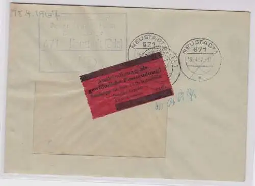 42166 Brief ZKD Sendung - Aushändigung als gewöhnliche Postsendung Neustadt 1967