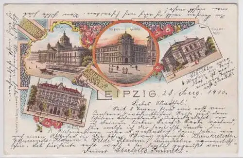 37601 Lithographie Ak Gruss aus Leipzig - Reichsgericht, Amtsgericht, Museum usw