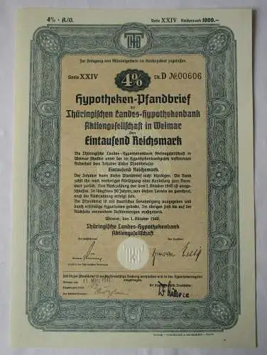 1000 RM Pfandbrief Thüringische Landes-Hypothekenbank AG Weimar 1940 (113165)