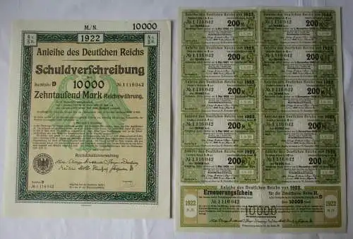 10000 Mark Aktie Schuldverschreibung deutsches Reich Berlin 01.08.1922 (121053)