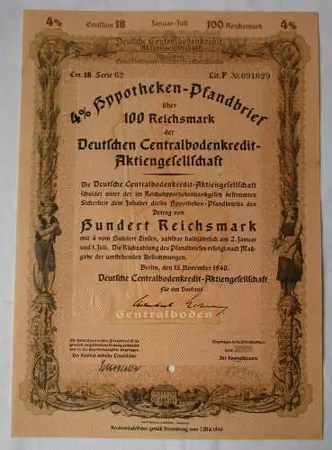 100 Reichsmark Deutsche Centralbodenkredit AG Berlin 1940 (147356)