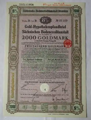 2000 RM Pfandbrief Sächsische Bodencreditanstalt Dresden 28. Jan. 1930 (122992)