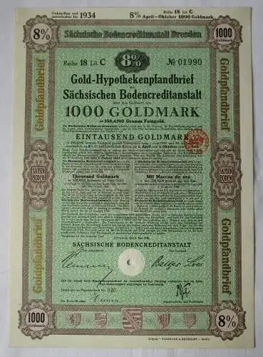 1000 Goldmark Pfandbrief Sächsische Bodencreditanstalt Dresden 9.5.1928 (123552)