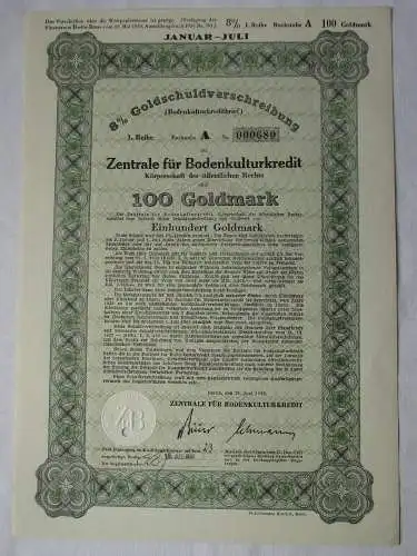 100 Goldmark Schuldverschreibung Zentrale für Bodenkulturkredit Berlin (125052)