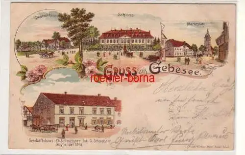 78583 Ak Lithografie Gruss aus Gebesee Geschäftshaus Schmeisser usw. 1902