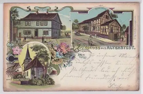 84163 Ak Lithographie Gruss aus Alterstedt Gemeinde Gasthaus, Restauration 1905