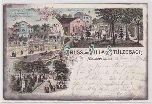 68981 AK Gruss von Villa Stülzbach, Nordhausen - Kegelbahn, Restaurant 1899