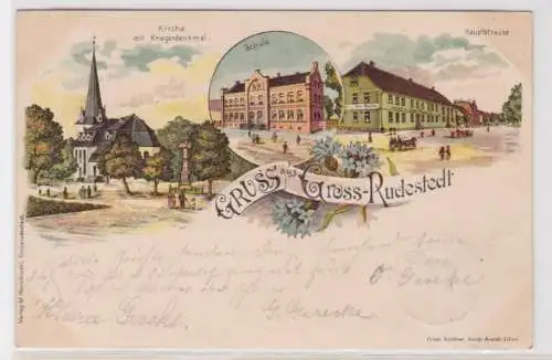 93723 Ak Lithographie Gruß aus Gross-Rudestedt Schule, Hauptstraße usw. 1899