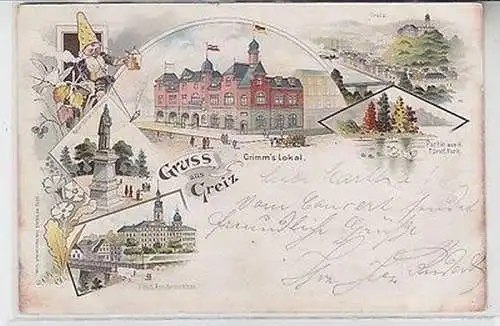 62885 Ak Lithografie Gruss aus Greiz Grimm´s Lokal u.a. 1897